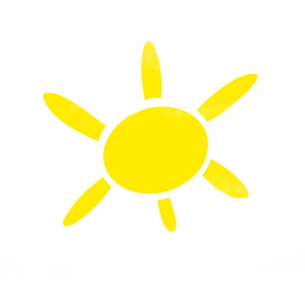 白い背景に6つの異なる長さの光線を持つ明るい黄色の太陽のイラスト — ストック写真