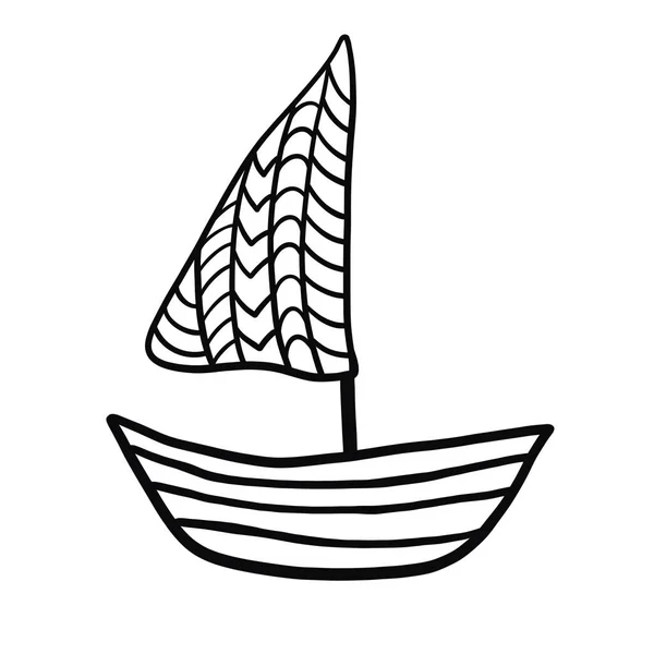 様々な要素で飾られた帆付きの帆船 白い背景に帆船のモノクロームのイラスト — ストック写真