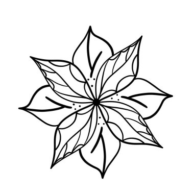 Desenli, soyut bir fantezi çiçeği. Beyaz arka planda bir çiçeğin tek renkli çizimi. Tasarımınız için tek bir nesne. Renk sayfası.