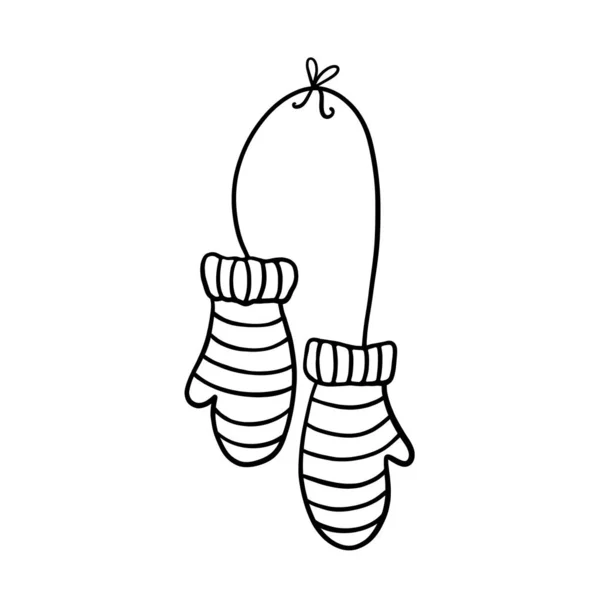 Two Striped Knitted Mittens Rope Bow Monochrome Illustration White Background — Stock Photo, Image