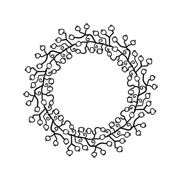 果実の装飾抽象的なウィカーのリース 白地に黒と白のファンタジーイラストを描いた手描き — ストック写真