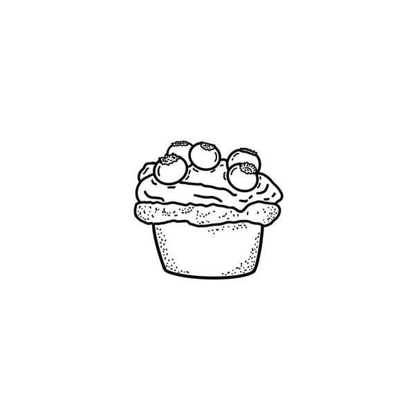 Muffin Cream Blueberries White Background Cute Doodle Style Cupcake Five — 스톡 사진