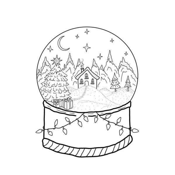 Skleněná Koule Sněhem Bílém Pozadí Černobílá Ilustrace Skleněné Koule Zimní — Stock fotografie