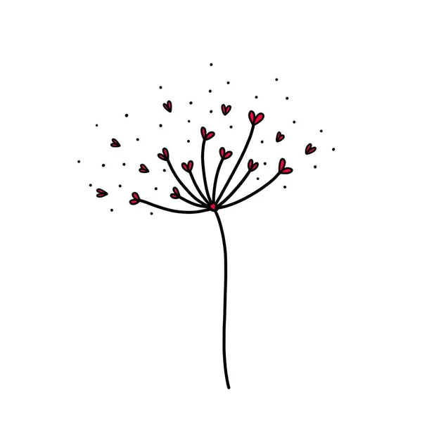 Ilustração Preto Branco Uma Flor Abstrata Com Corações Vermelhos Bela — Fotografia de Stock