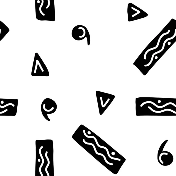 Απρόσκοπτη Μοτίβο Σγουρά Και Γεωμετρικά Στοιχεία Μαύρο Λευκό Φόντο Μαύρο — Φωτογραφία Αρχείου