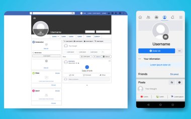 Profilin uyarlanabilir tasarımı. Akıllı telefonunuzda ve masaüstünüzde aynı hesap var. Sitenin sosyal ağı için şablon.