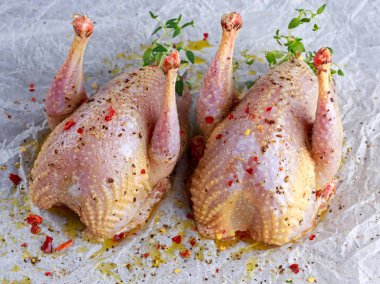 Ham pişirmeye hazır keklik buruşuk kağıt üzerinde görmüş.