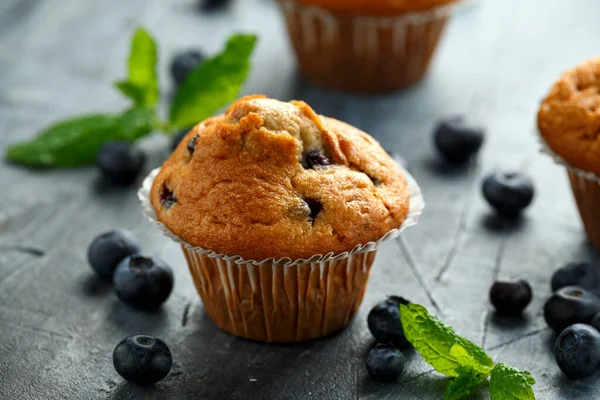 Muffin ai mirtilli, cupcake alla menta e frutti di bosco — Foto Stock