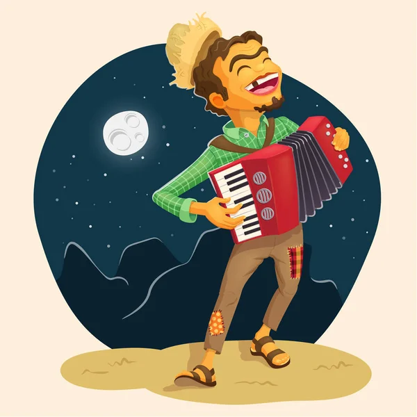 Campesino feliz tocando el acordeón — Vector de stock