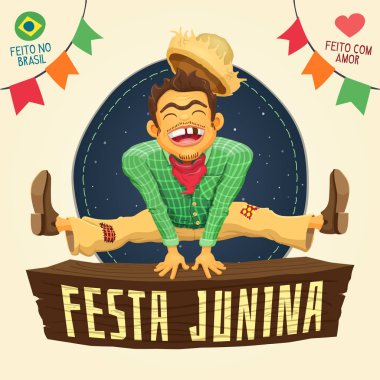 Festa Junina (Brezilya June parti) - mutlu köylü üstünden atlayarak