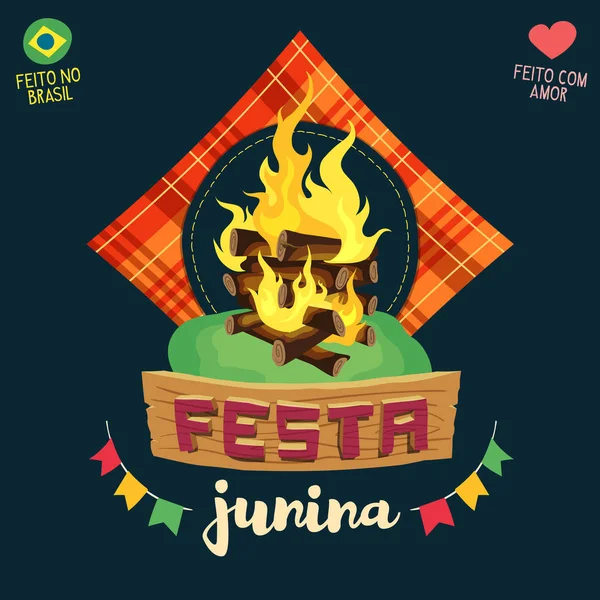 Festa junina (brasilianische Juni-Party) - Lagerfeuer-Logo — Stockvektor