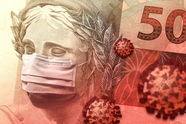 Begreppet Ekonomisk Inverkan Coronaviruspandemin Brazilian Real Brl Valuta Sedel Ansikte — Stockfoto