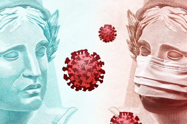 Begreppet Ekonomisk Inverkan Coronaviruspandemin Flytande Virus Mellan Två Brasilianska Real — Stockfoto