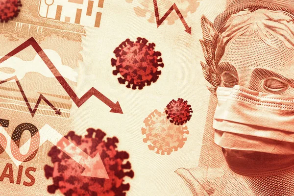 Sjunkande Brasilianskt Valutavärde Aktiekurser Koronaviruspandemi Begreppet Handel Finansmarknaden — Stockfoto