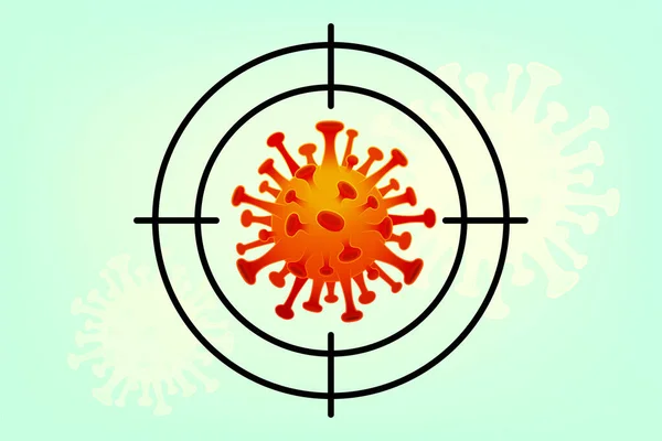 Crosshair Rikta Ett Coronavirus Över Ljus Bakgrund Konceptet Pandemisk Bekämpning — Stock vektor