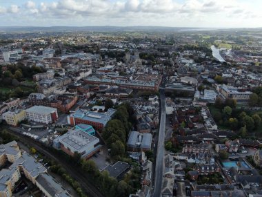 an aerial view of Exeter City centre , Devon , England, UK