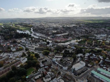 an aerial view of Exeter City centre , Devon , England, UK