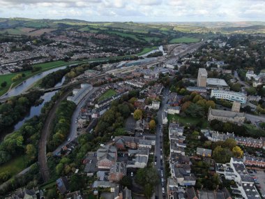 Exeter şehir merkezinin hava görüntüsü Devon, İngiltere, Uk kanala ve River Exe 'ye bakıyor.