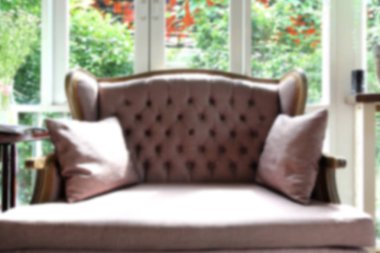 vintage koltukta oturma odası, bulanık fotoğraf 