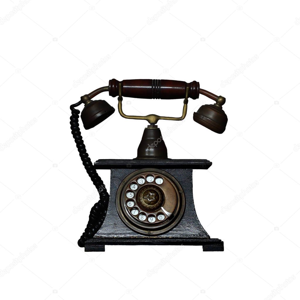 old vintage telephone isolated on white