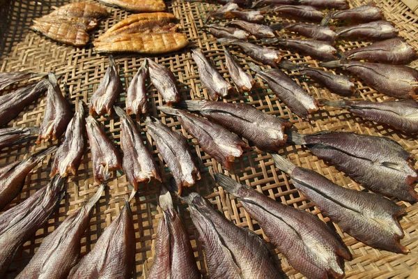 Trocknen von Fisch in der Sonne zur Konservierung von Lebensmitteln — Stockfoto