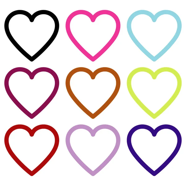 9 색깔 변이와 심장 아이콘 벡터 — 스톡 벡터