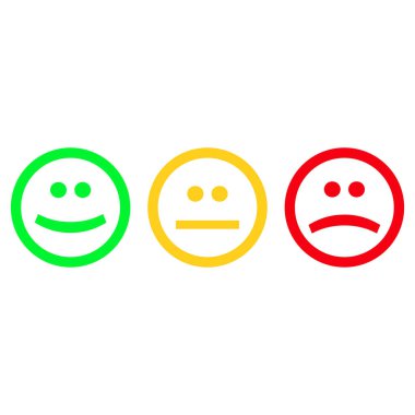 Üç gülücük, gülümseme duygusunu hisse senedi vektörü için karikatür simgeleri şeklinde ayarlayın. Üç Düğme Renk Çapraz Ağızla Yüzleşir