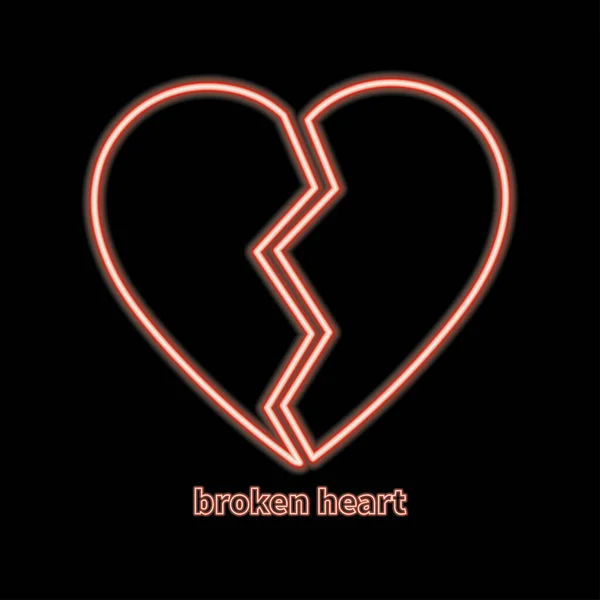 Broken heart neon light icon. Heartbreak glowing sign. Beak up. Vector isolated illustration — Stock Vector