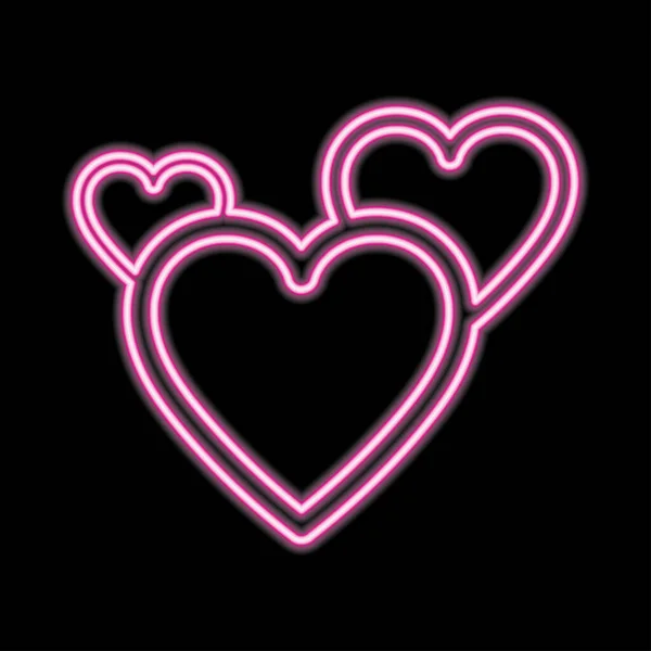 Glowing neon pink heart on dark background — 스톡 벡터