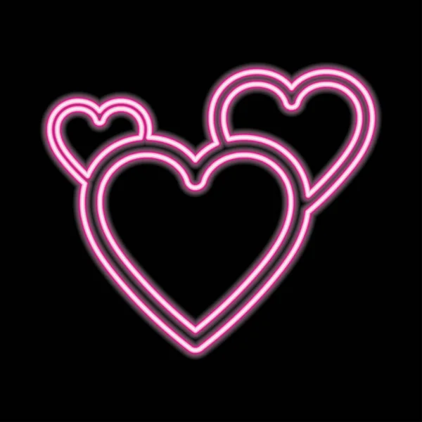 Brillante cuore rosa neon su sfondo scuro — Vettoriale Stock