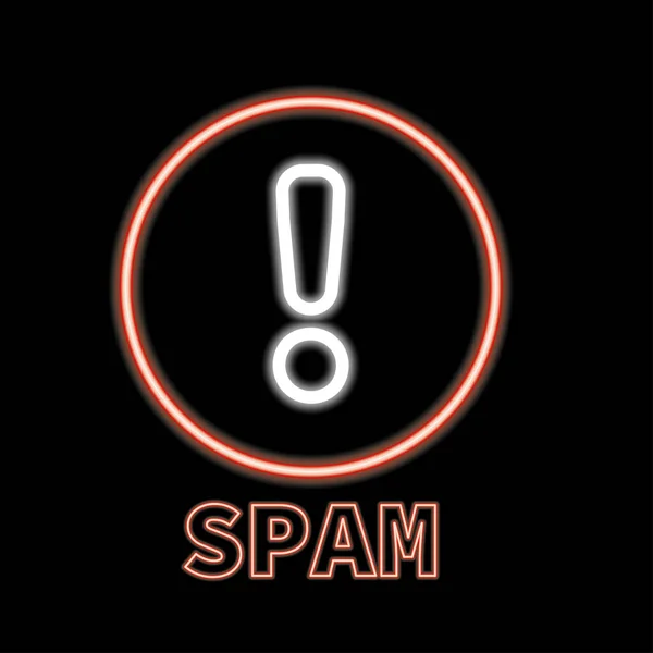 Gloeiende neon Spam icoon geïsoleerd op donkere muur achtergrond. Concept van virus, piraterij, hacken en beveiliging. Vector Illustratie — Stockvector