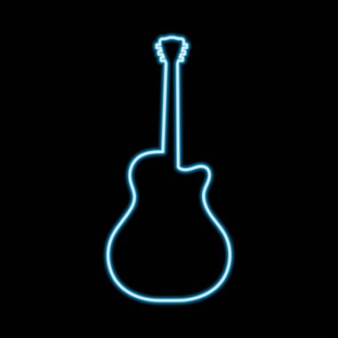 Akustik gitar neon vektör çizim parlak mavi