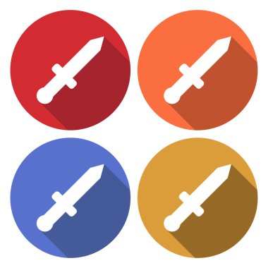 Beyaz Bıçak simgesi uzun gölgeli izole edilmiş. Ordu bıçağı. Renkler daire düğmesi. Vektör İllüstrasyonu