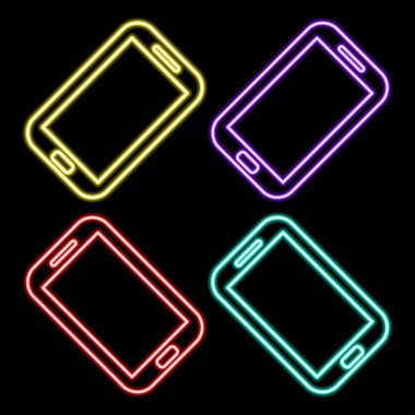 Neon ui ux ikonu parlayan akıllı telefon renkleri. Parlayan işaret logo vektörü
