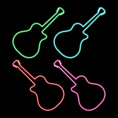 Gitar rengi, vektör illüstrasyonunun karanlık arka planında parlayan neon rengi