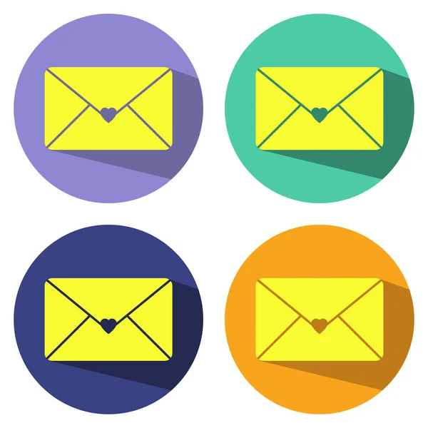 Enveloppe Icône Mail avec Coeur, illustration vectorielle en style plat avec ombre longue — Image vectorielle