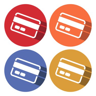 Düz beyaz kredi kartı ödeme web simgesi renk çemberleri üzerinde uzun damla gölge