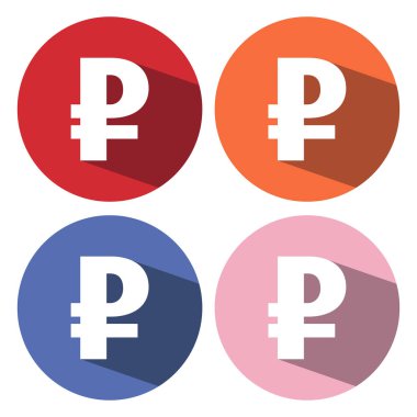 Renkli arka planda uzun gölgesi olan Rus rublesinin sembolü. Finansal düz vektör illüstrasyonunu düzenlemek ve özelleştirmek kolaydır. 10 saniye.