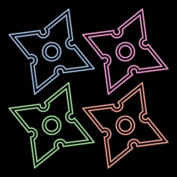 Shuriken Brilhante Neon Ícone Sinal Brilhante Logotipo Vetor —  Vetores de Stock