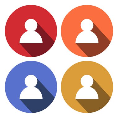 Kullanıcı işareti simgesi. Kişi sembolü. İnsan avatarı. Uzun gölgeli daire düğmeleri. 4 simge ler ayarlayın. Vektör