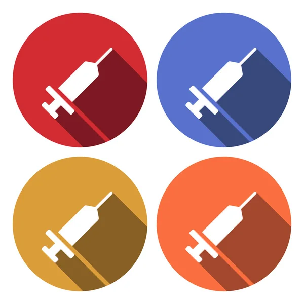 Flat Colours Circles Illustration Long Shadow Icon Medical Syringe Needle — Stock Vector
