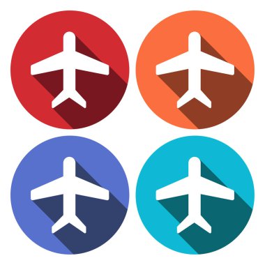 uçak işareti. uçak sembolü. seyahat etmek simge. Uçuş düz etiket. Daire düz düğmesi gölge ile. Modern UI Web sitesi gezinme. vektör
