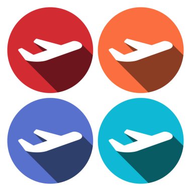 Uçak ya da jet uçuşu uygulamalar ve web siteleri için düz vektör simgesini kaldırır. Uzun gölge düğmeleri.