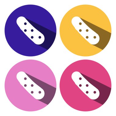 Uzun gölgeli yara bandı ikonu. Düz tasarım tarzı. Tıbbi yama silueti. Basit bir daire simgesi. Modern renkli düz simge. Web sitesi sayfası ve mobil uygulama tasarım vektör ögesi.