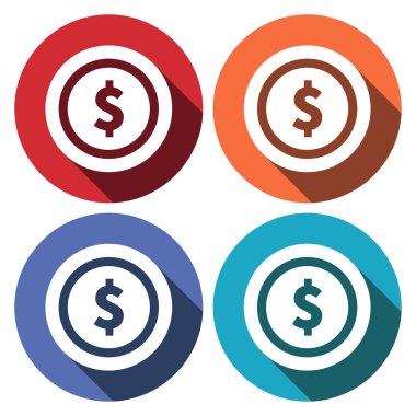 Düz tasarımda uzun gölgeli sikkeler simgesi