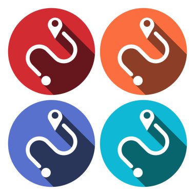 Simge navigatörü. Seyahat illüstrasyonu. Renk çemberlerinin arka planında izole edilmiş uzaklık sembolü. Lond gölge tasarımı