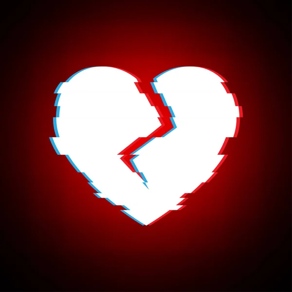 Corazón Roto Amor Distorsionado Fondo Moderno Forma Estéreo Fallido Con — Vector de stock