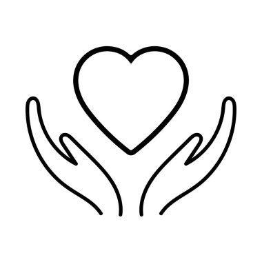 Eller kalp ikonunu tutuyor. Kalp ikonunu tutan basit eller. Beyaz arkaplanda.