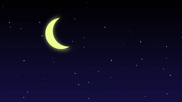 Fondo Nocturno Luna Estrellas Brillantes Cielo Azul Oscuro Ilustración — Vector de stock