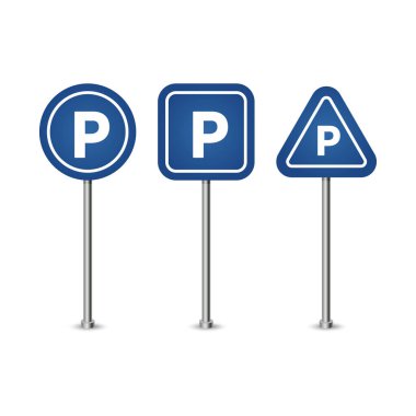 Gerçekçi Detaylı 3d Farklı Otoparklar İşaret Seti. Vektör illüstrasyonu